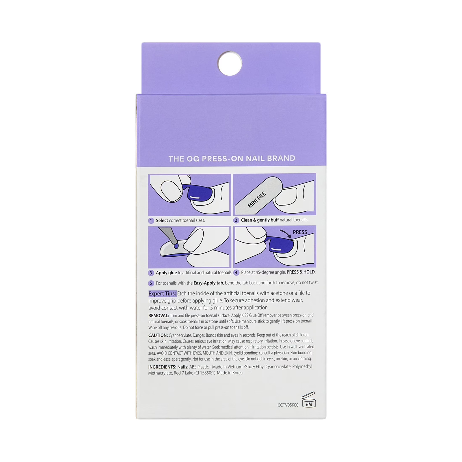 Core Color Short Squoval Press-On Toenails, White, 26 Pieces