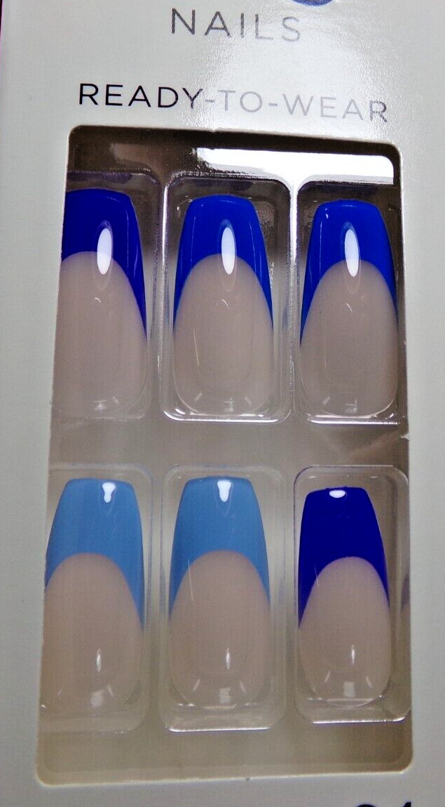 KISS NAILS GLUE ON LONG- Shiny Shades of Blue, Coffin