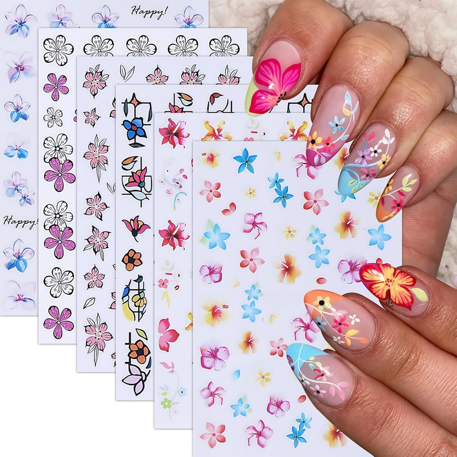6Sheets Flower Nail Stickers Lily Flower Stickers for Nails 3D Self Adhesive Flo