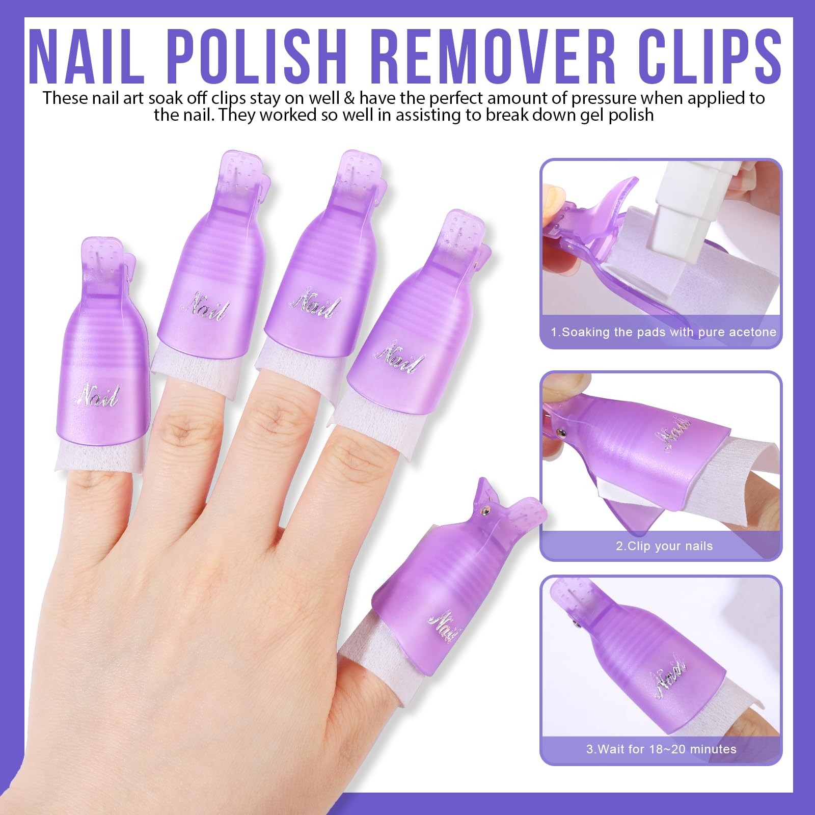 Teenitor Nail Polish Gel Remover Tools Kit with 128 Piece Set, purple