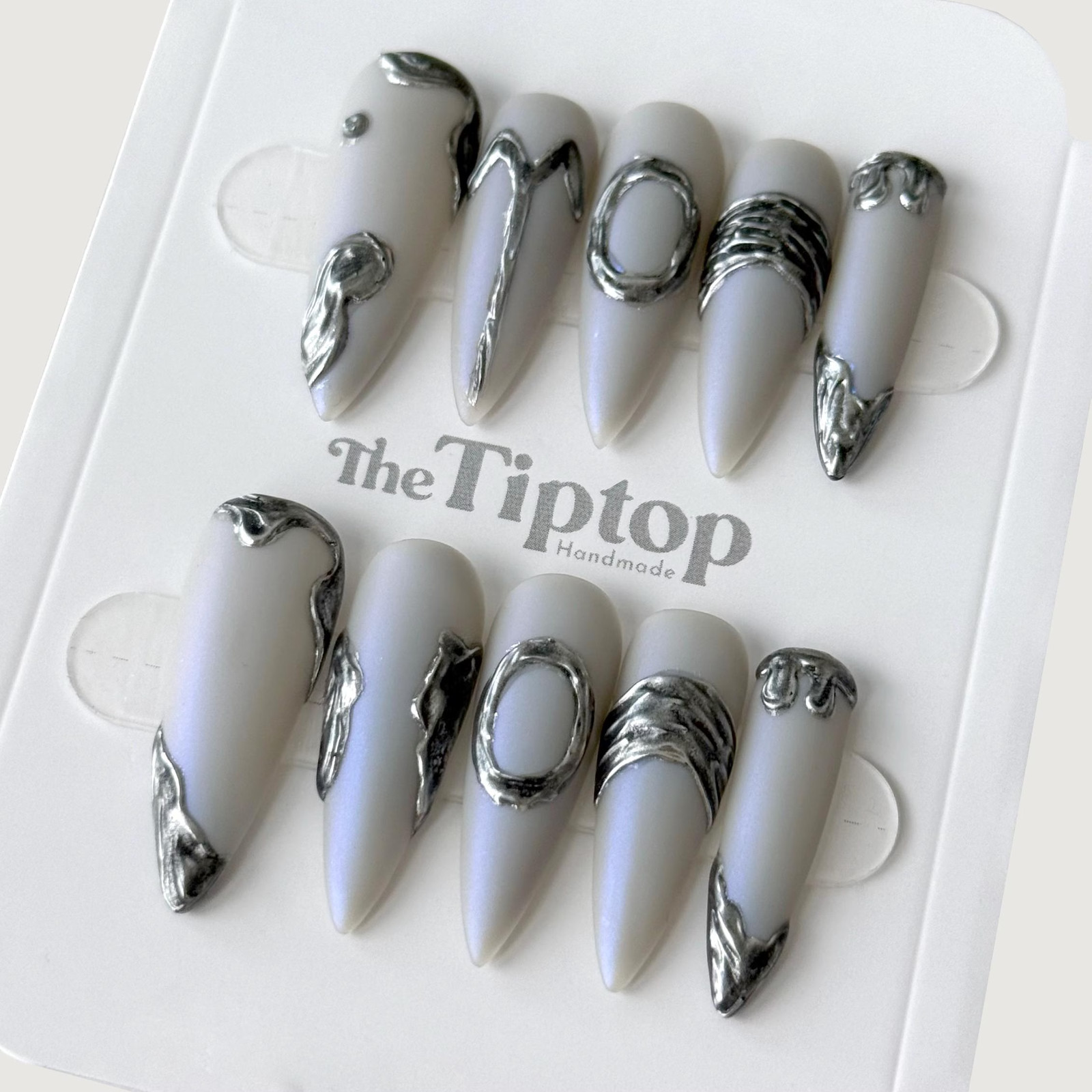 Silver Lume Press On Nails | Long Press On Nails | Gothic Nails | Y2k Nails |M18