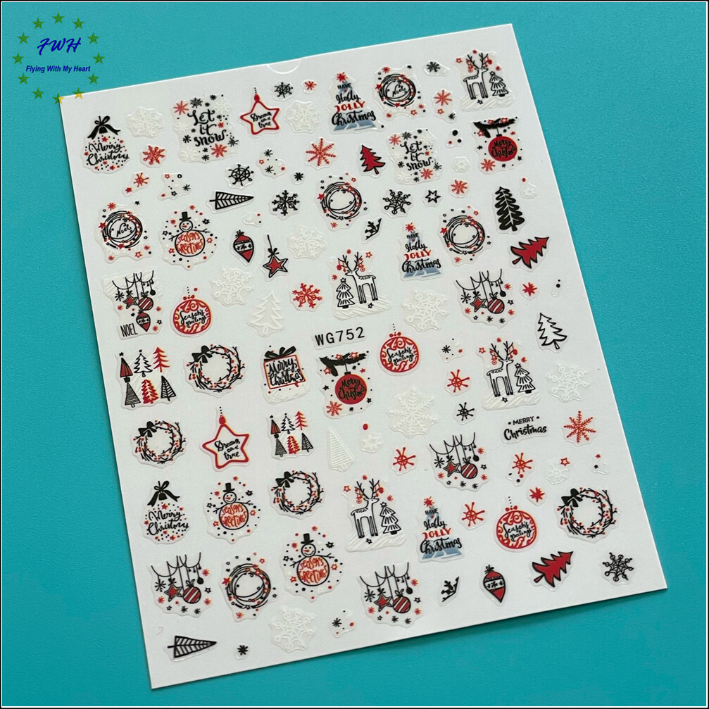 Christmas Snow Nail Sticker Heart Candy Santa Reindeer Deer Tree Geometric Line