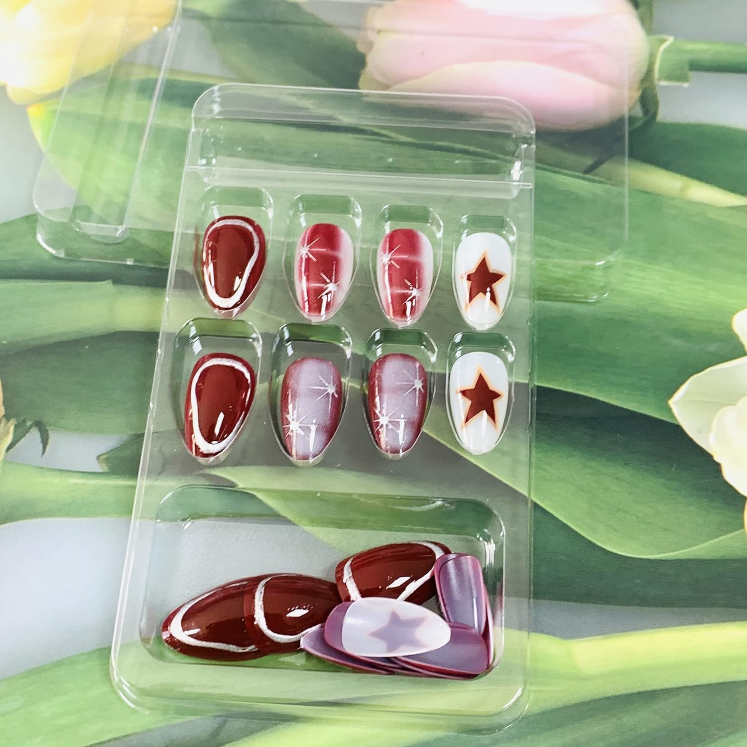 Press on Almond Nails Medium Length Glossy Full Cover Acrylic Almond Shaped F…