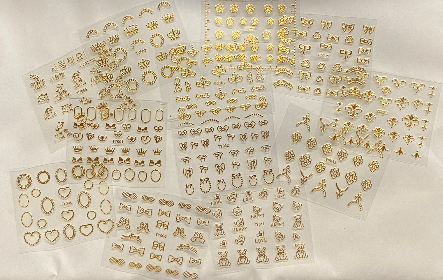 Pack Of 12 Gold Royal Cute Mixed Nail Art Sheets For Adults Nail Stickers Uk