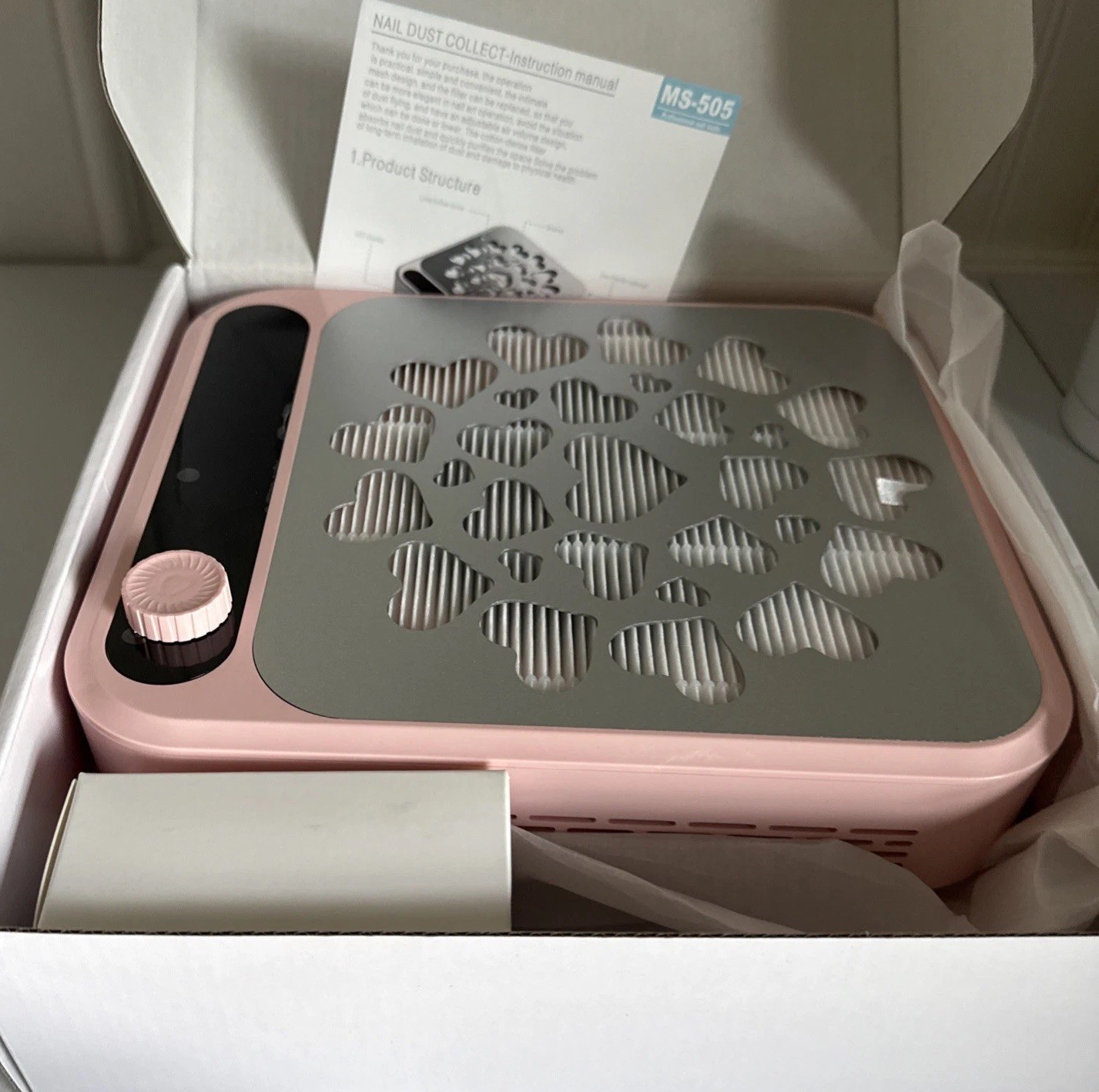 Professional Nail Dust Collector Pink w/ Hearts Adjustable Strong Suction MS-505