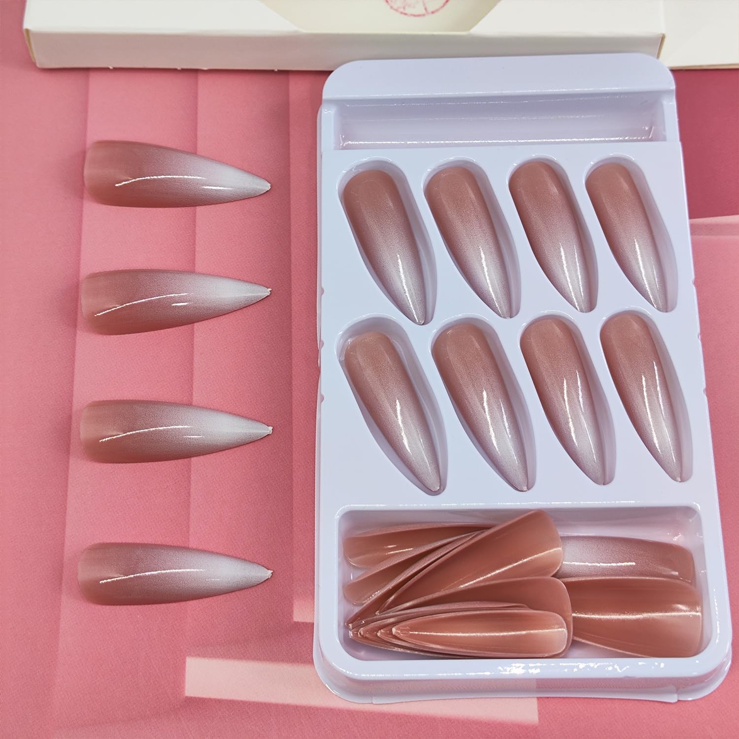 Stiletto Press on Nails Nude Fake with Gradient Long, multicolor