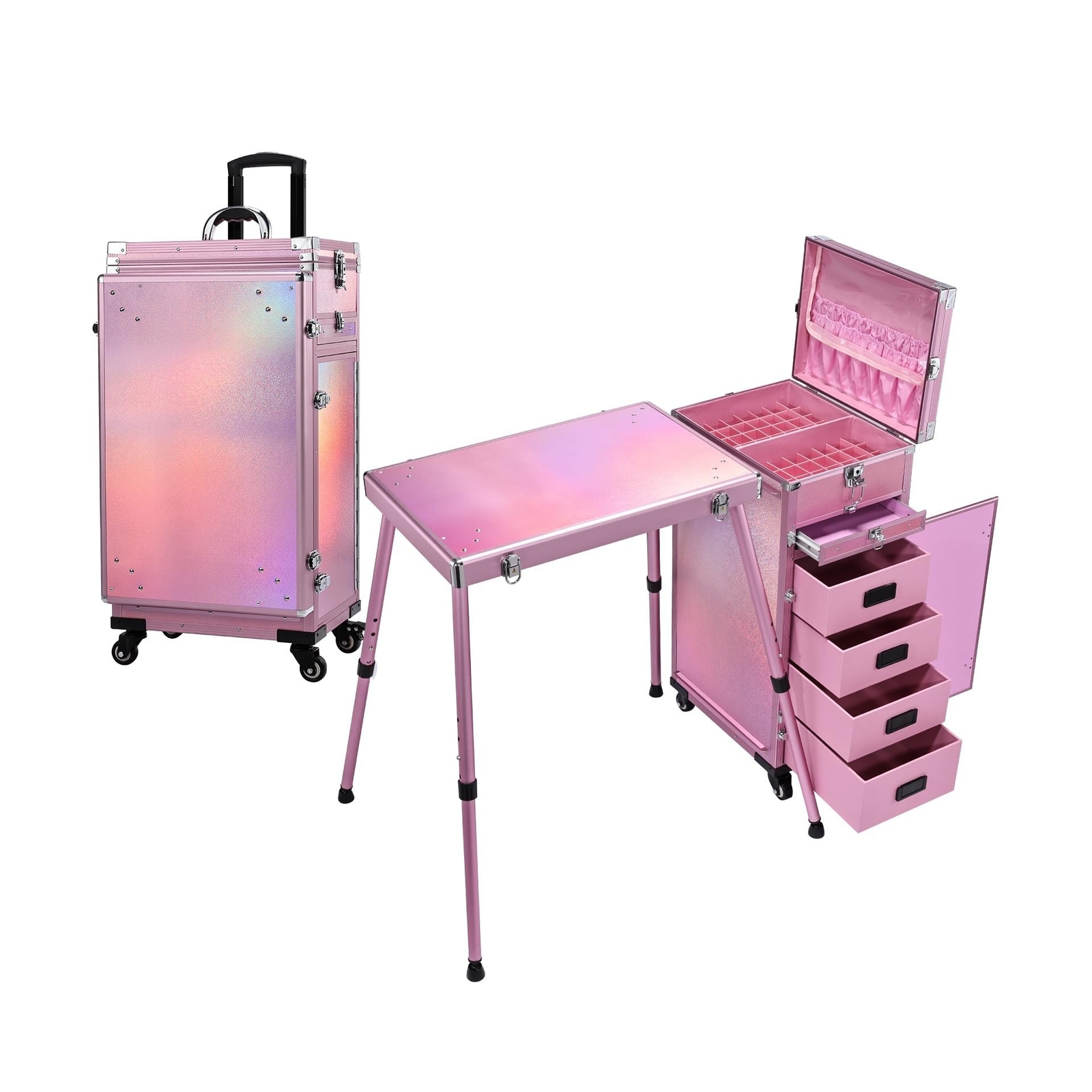 Joligrace Rolling Manicure Table 5 Drawers Foldable Nail Desk Cosmetology Cas…