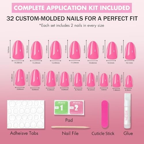 KQueenest Short Oval Press On Nails – Coral Pink, 32 Pcs Reusable Fake Nails