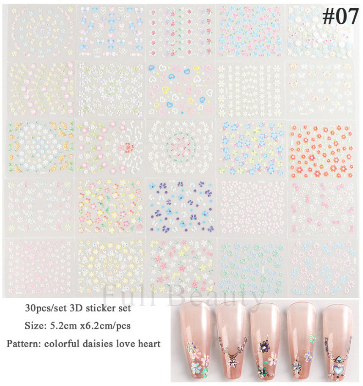 10 Sheets Colorful Daisy Love Heart Flower Nail Art Sticker Decoration Manicure