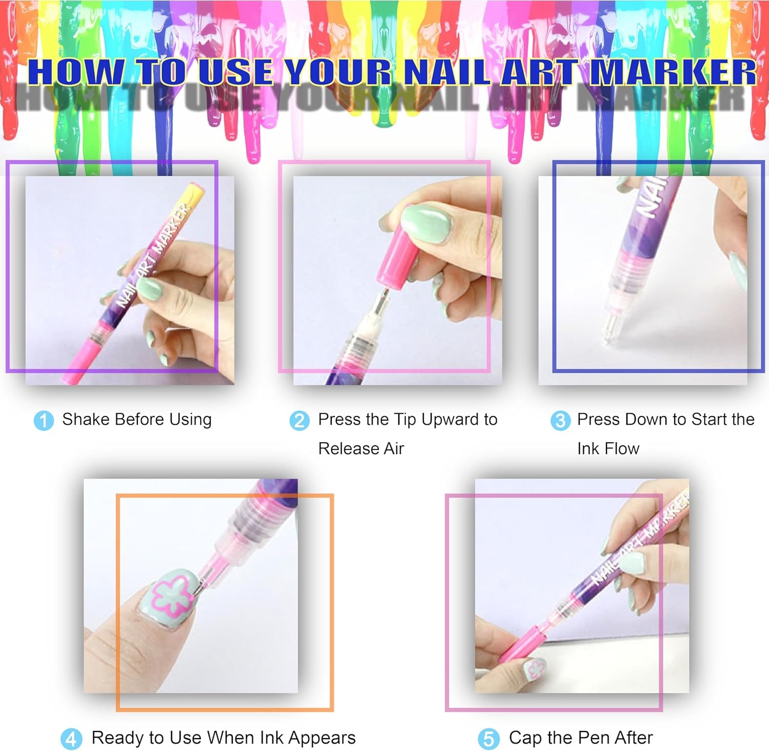 12 Colors Nail Art Pens Set 3D Nail Polish Pens Graffiti Dotting Pen