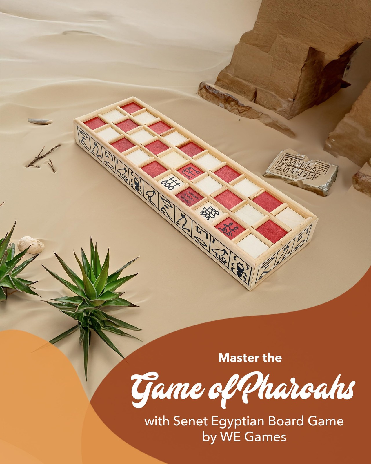 WE Games Senet Egyptian Board Game – Handcrafted 16.25 x 5 x 2.25, Brown
