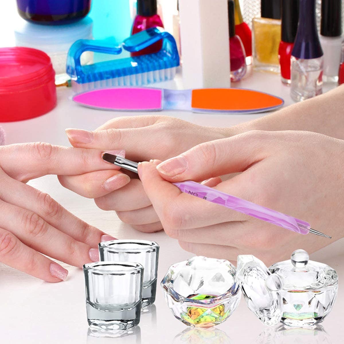 Set de 2 Recipientes liquido Monomero Profesional uñas Acrilicas +Pinceles uñas