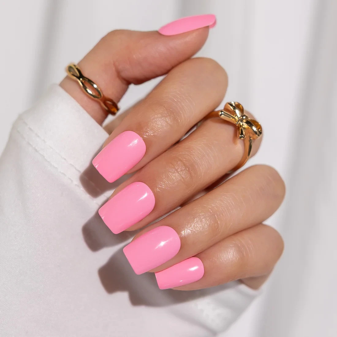 Red Aspen Press On Nails- Blush and Bubbly, Bibiana-Short Coffin Pink