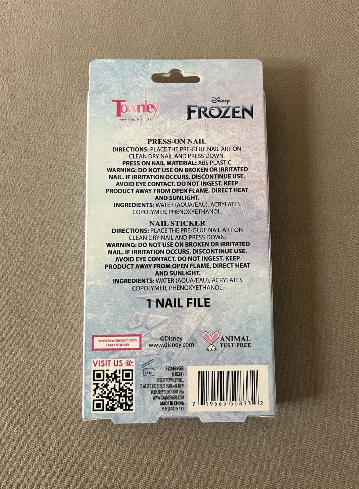 66 Piece Disney Frozen Nail Set~12 Press-On Nails & 53 Nail Stickers, New In Box