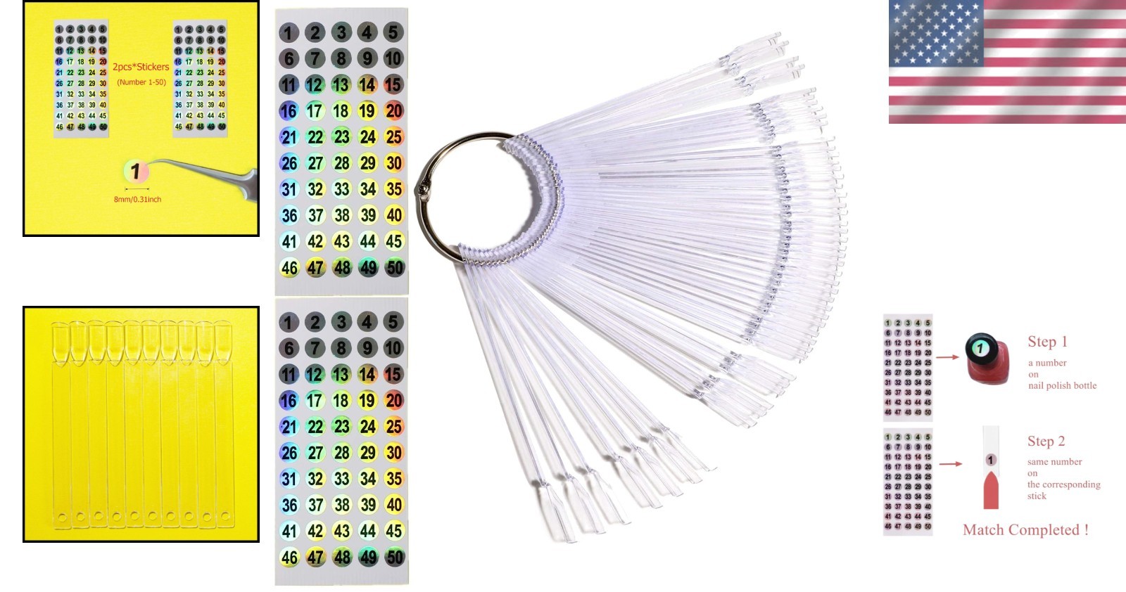 Transparent 50pcs Almond Nail Swatch Sticks with Display Ring – Art Must-Have