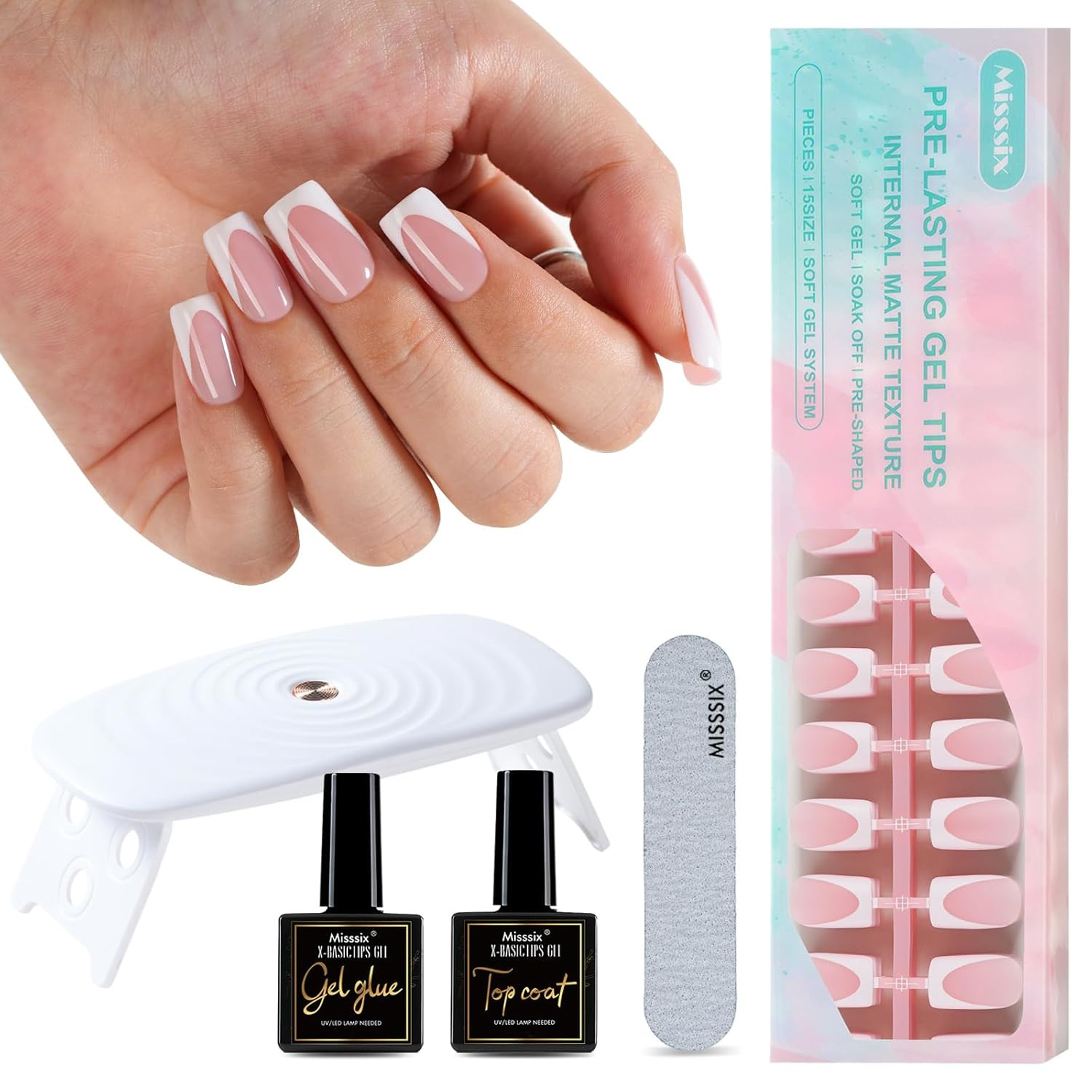 Deep French Tip Press on Nails, 160Pcs French Gel Nail Tips, Short Square Soft G