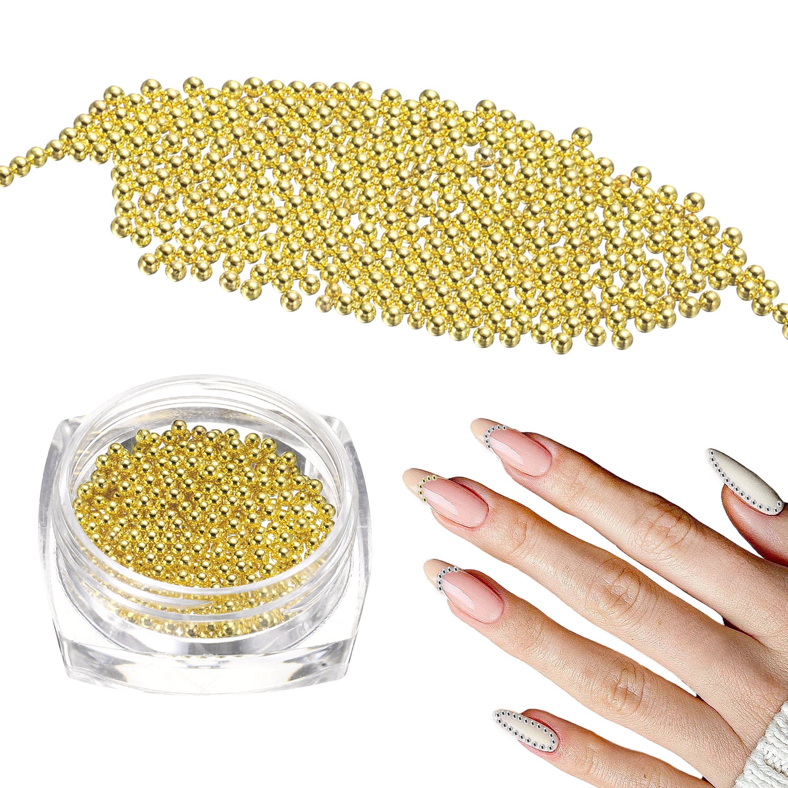 Nail Art Beads 0.06″ Mini Metal Caviar Nails Beads Ball for DIY Craft Gold