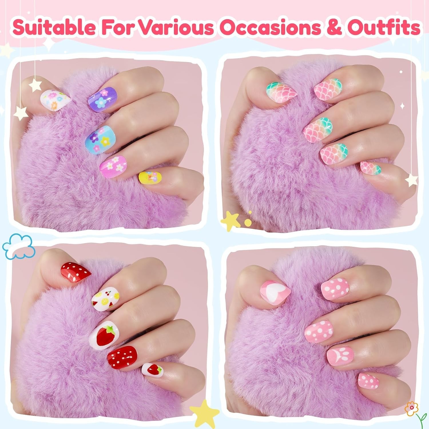 360 Pcs Kids Press On Nails, 15 Styles 12 Sizes Press On Nails for Kids Girls…