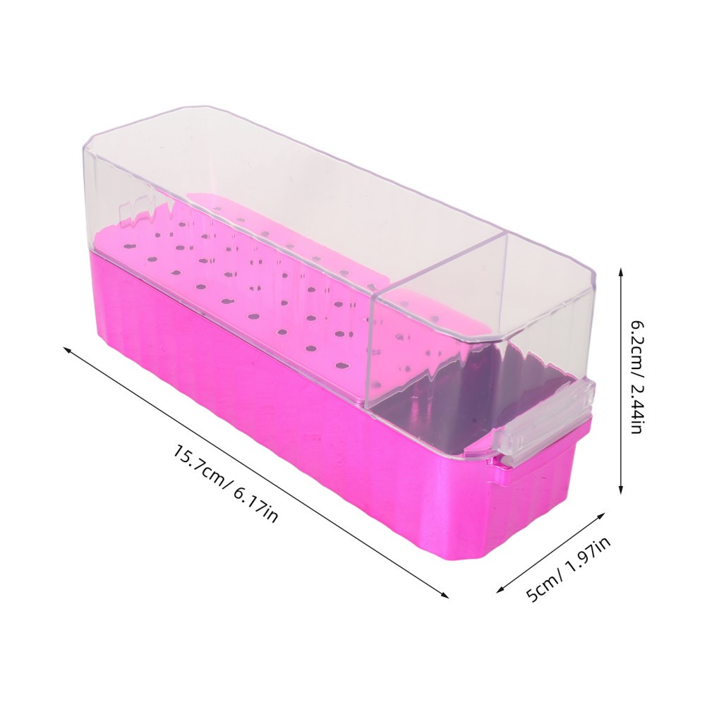 Clear Acrylic Nail Drill Bit Storage Box Rosy with 40 Hole Organizer for Tools