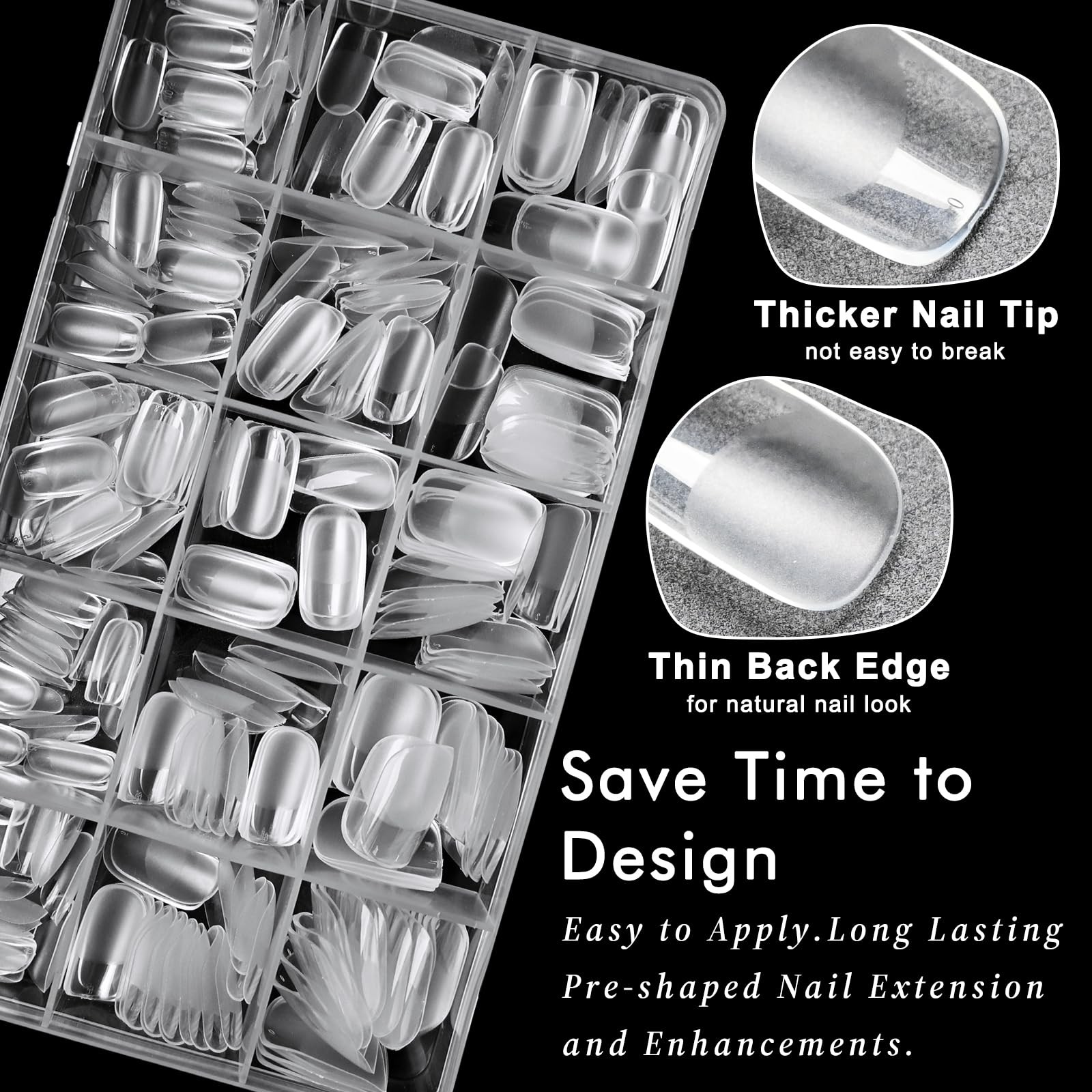 AddFavor 300pcs Square Nail Tips Short Fake Nails, Round Soft Nail Tips Squar…