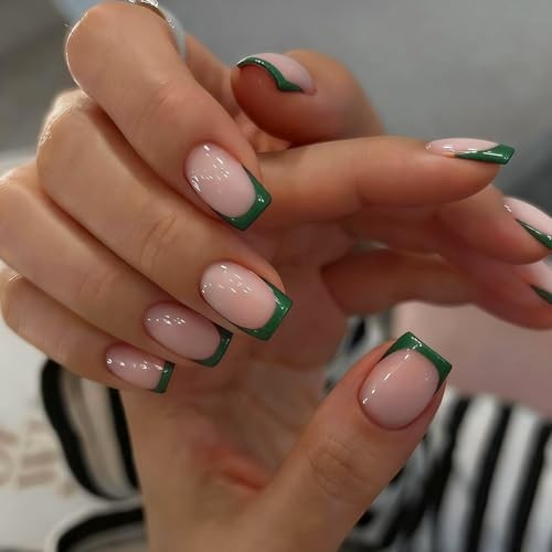 French Tip Gel Nails Strips – Dark Green – 20Pcs – Clear UV – 32-Dark Green