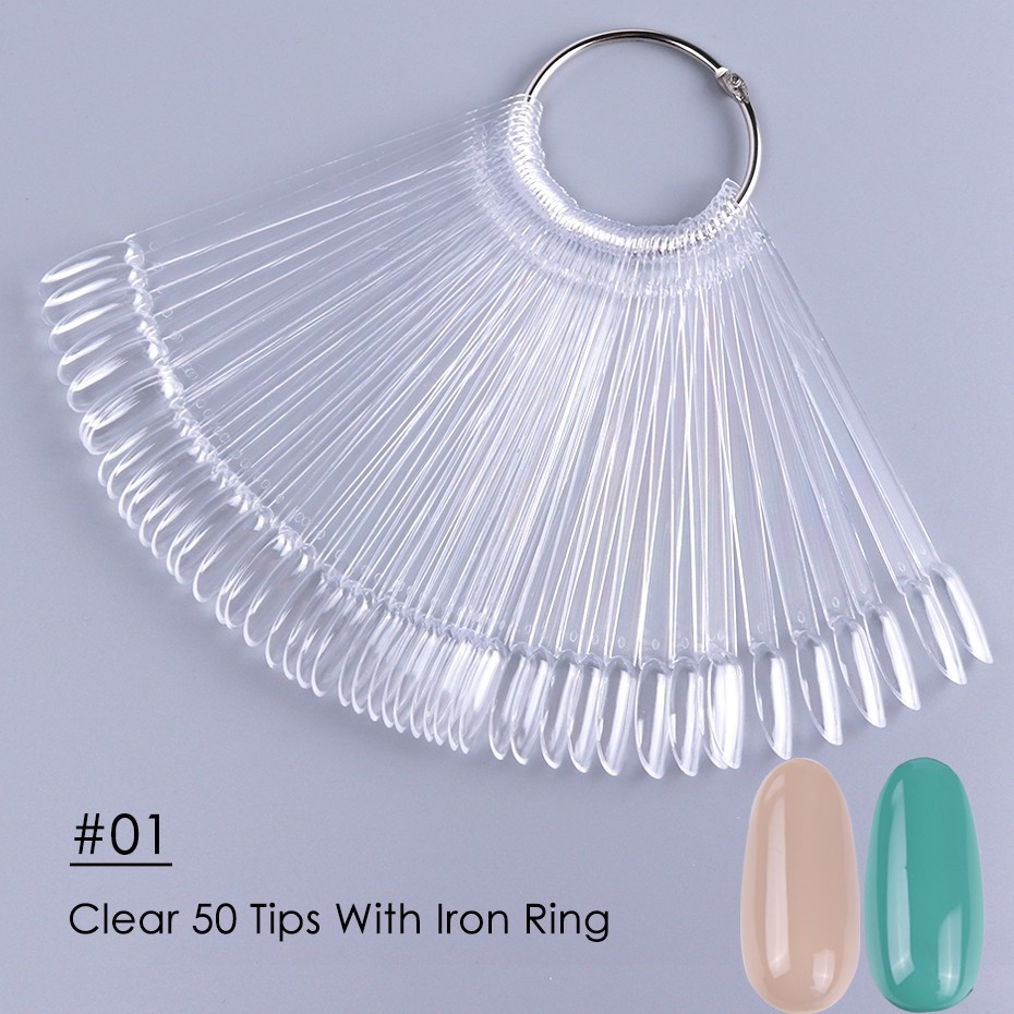 50pcs False Nail Tips Polish Palette Nail Art Practice Fan Color Sticker Display