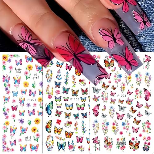 Vibrant Flower Nail Art Stickers – Colorful Butterfly, Leaves, Flowers Design