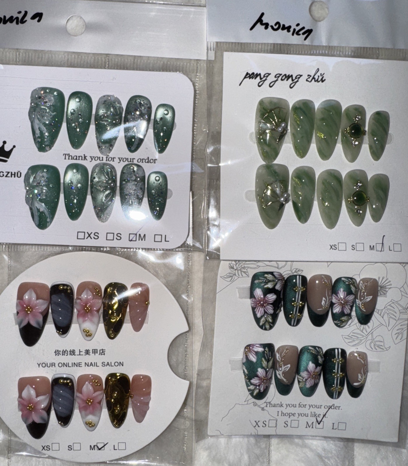 4 Packs Of 10pcs Almond Press On nails | 3D Unique Designs| Size M | Reusable 10
