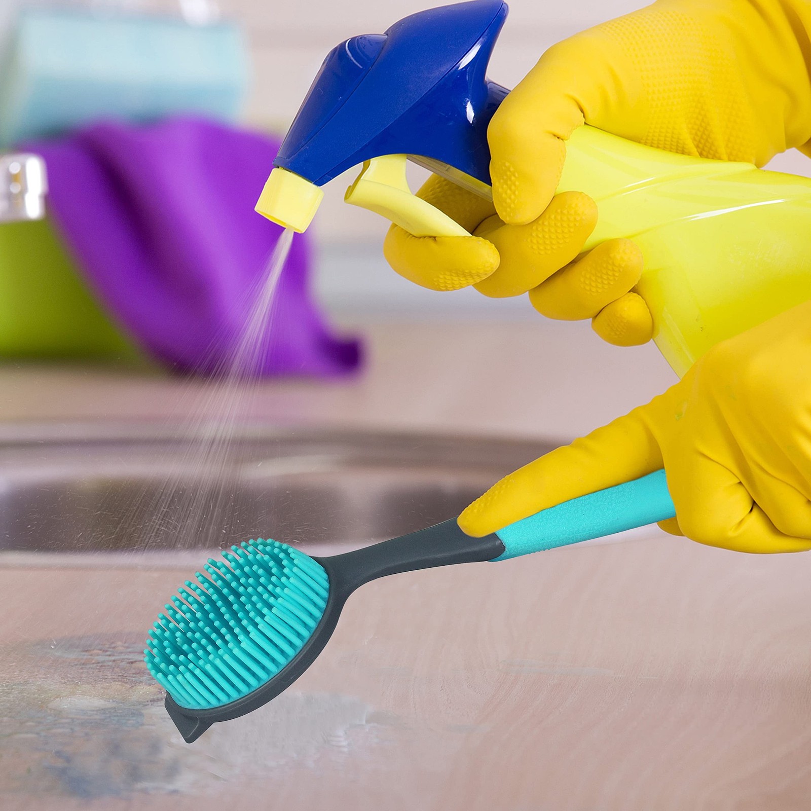 PHYEX 2-Pack Dish Brush with Handle, Kitchen Dish Scrubber Soft Dishwashing B…