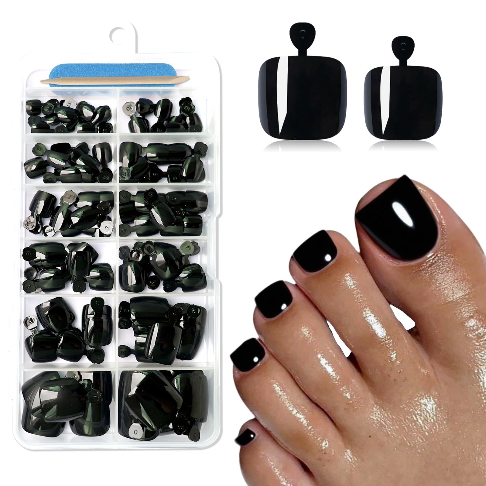 Lifextol 120PC Black Press on Toenails for Women Fake Toe nail
