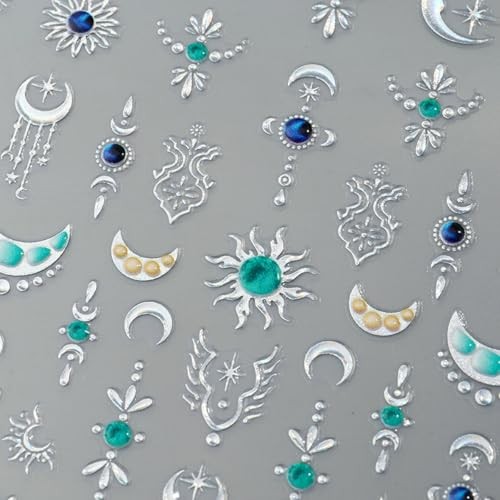 2 Sheets Gold Nail Art Stickers Silver Nail Stickers 5D Embossed Style-18