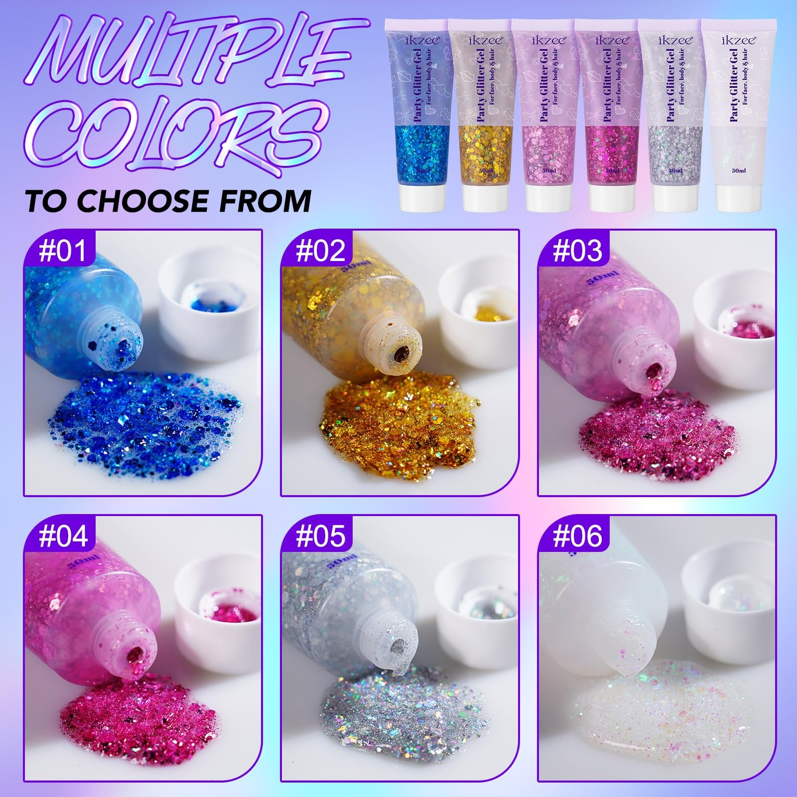 6Pcs Body Glitter for Women – Holiday Glitter Gel for Face &Body & Hair & Nai…