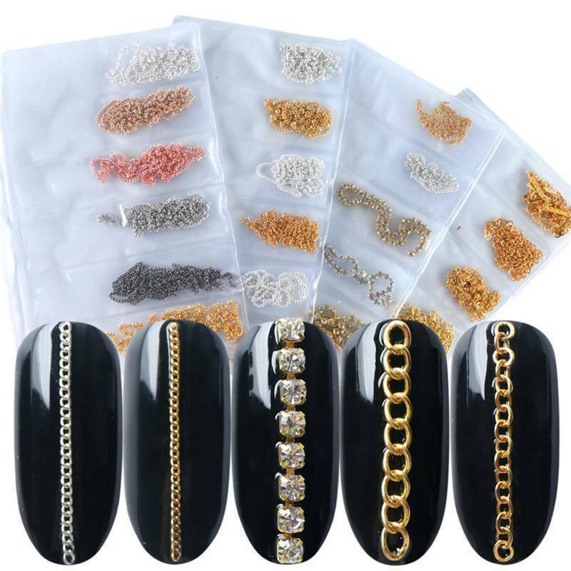 Metal Chain Fashion Gel Manicure DIY Nail Art Decorations Crystal Stud Gold NS16