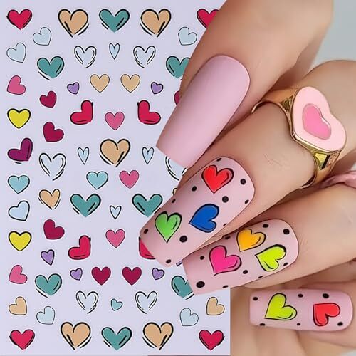 5Pcs Valentine’s Day Nail Art Stickers Rose Heart Flower Nail Stickers 3D Self