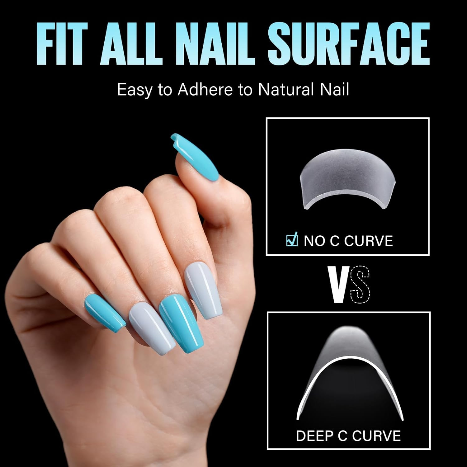 Short Coffin Nail Tips, Acrylic Half Cover Nail Tips Coffin 240Pcs, No C Curve F