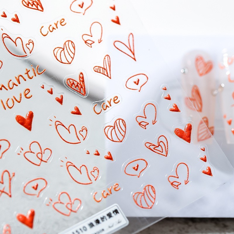 Hollow Red Heart Nail Stickers – Romantic Love & Care Nail Decals (43)