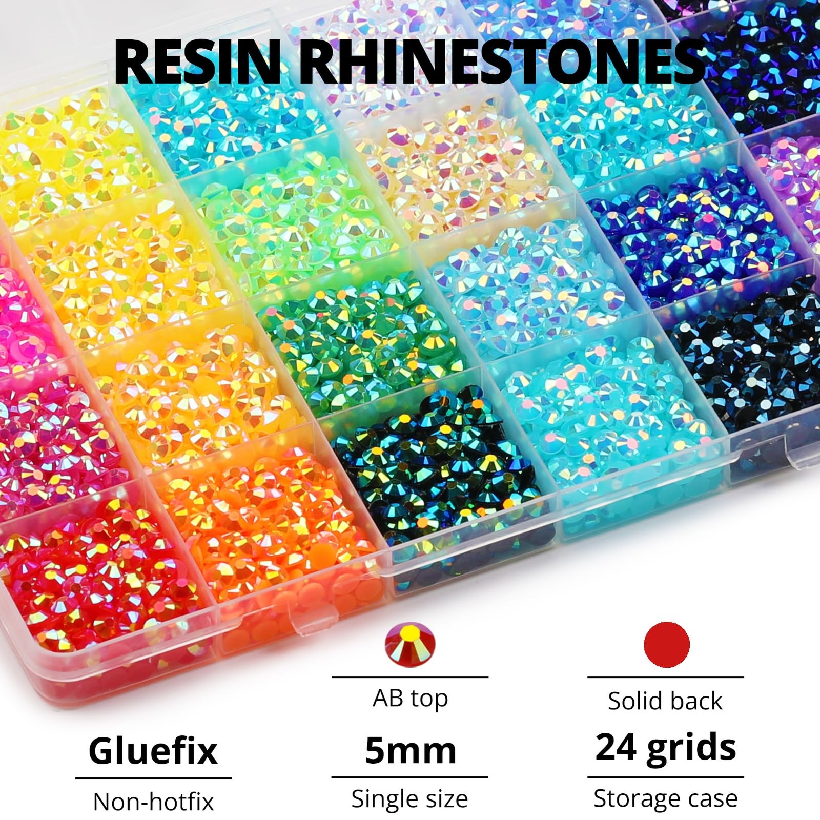 9000Pcs Resin Rhinestones for Bedazzling Crafting, 5mm Jelly Colorful Rainbow…