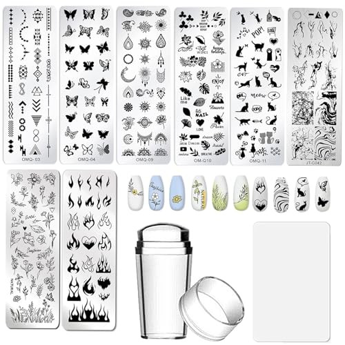Nail Stamper Kit 8pcs Stamping Plates Minimalist Geometric Lines Mixed-Style D
