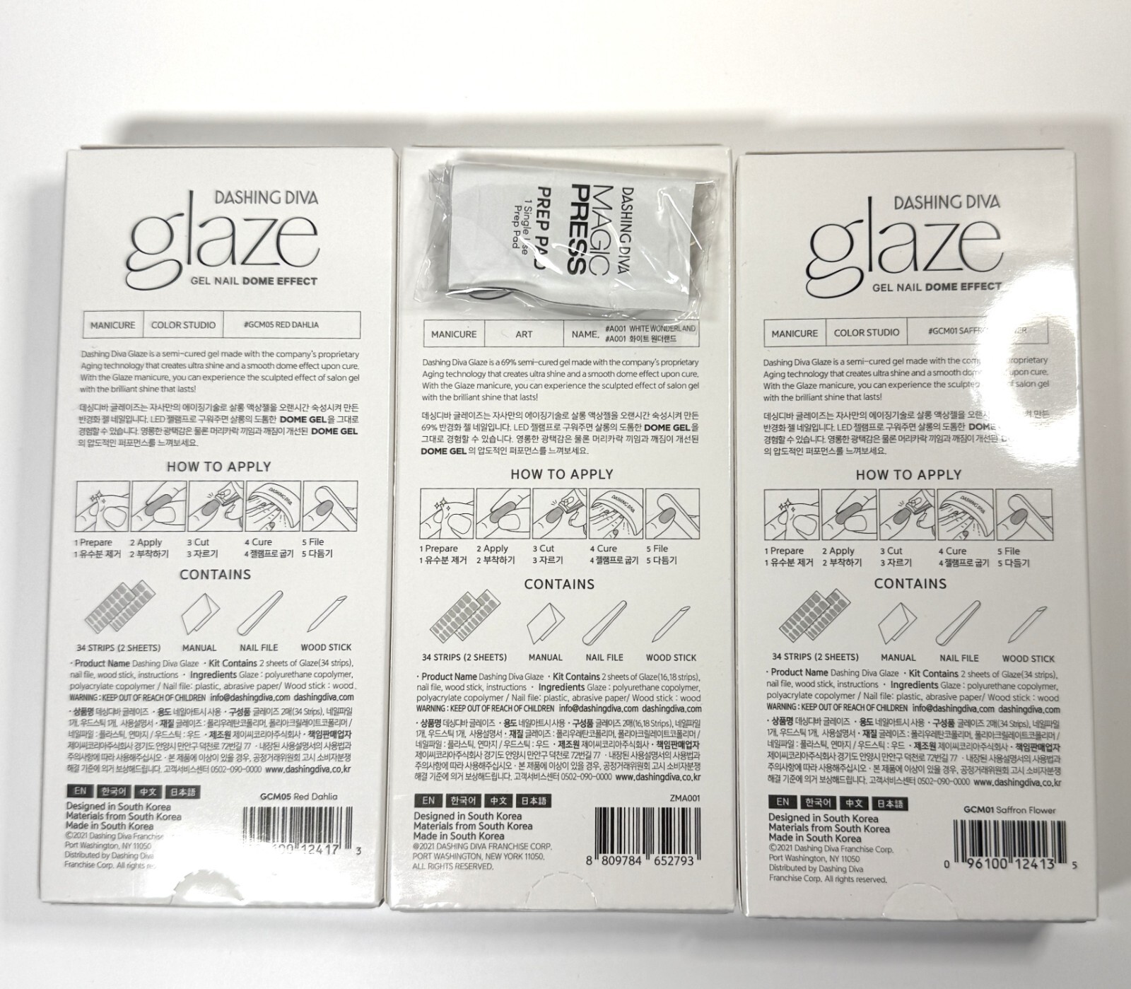 3 Dashing Diva Glaze Semi-Cured Gel Nail Dome Effect A001 GCM05 GCM01