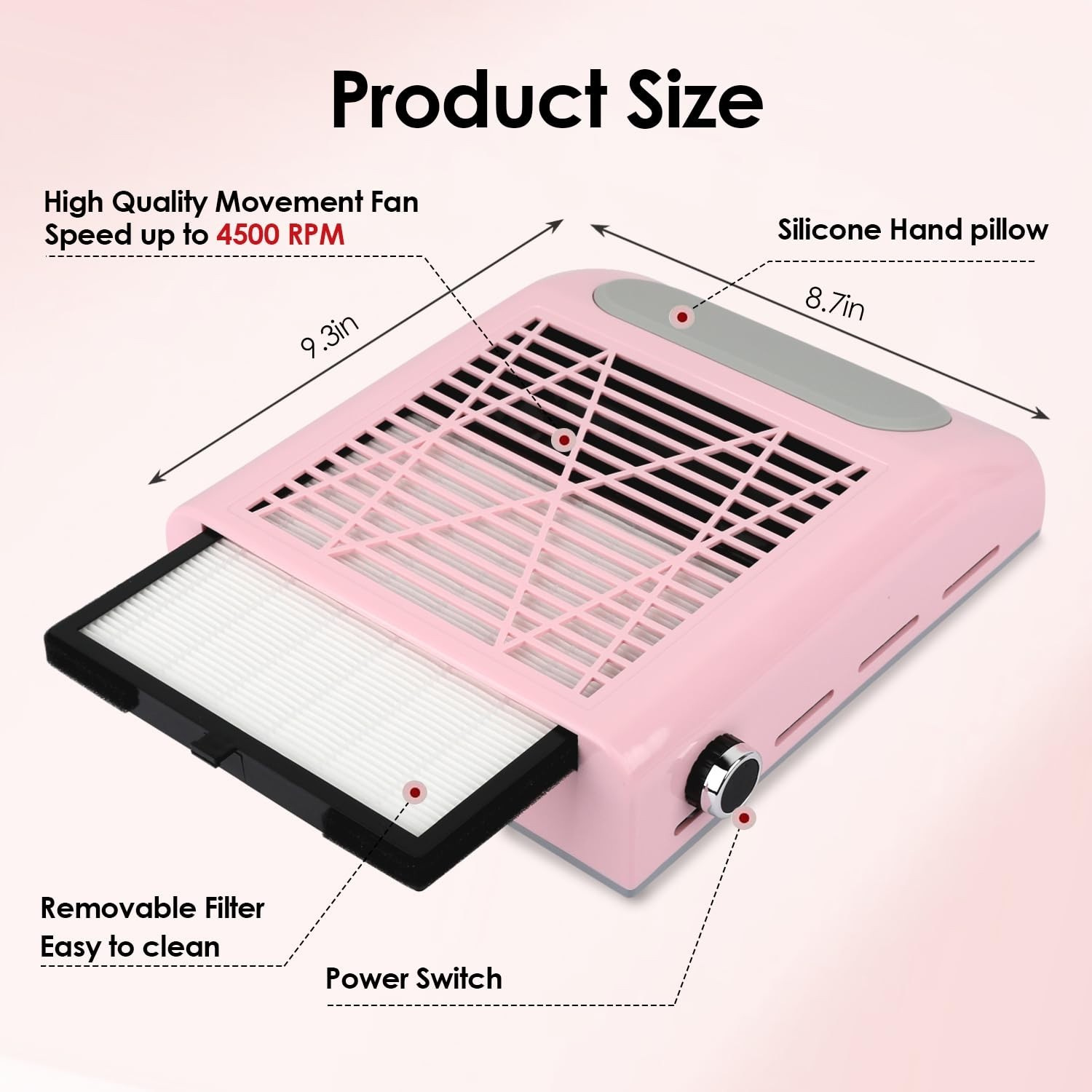 Electric Acrylic Nail Dust Collector – 80W Power Pink Vacuum for Dust-Free Art