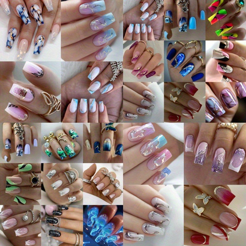 Random Nail Art -96 Pieces of Multi-color Removable Fake Nails in Various Styles