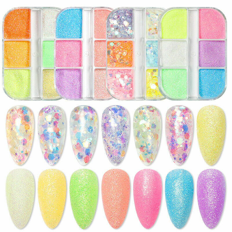 6 Grids/box Fluorescence Nail Art Powder Dust Glitter Nails Manicure Decoration