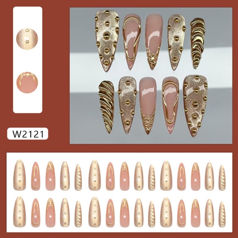1Set Press on French Tip Nail Art Stickers 3D Cats Eye Molten Sunset False Nail