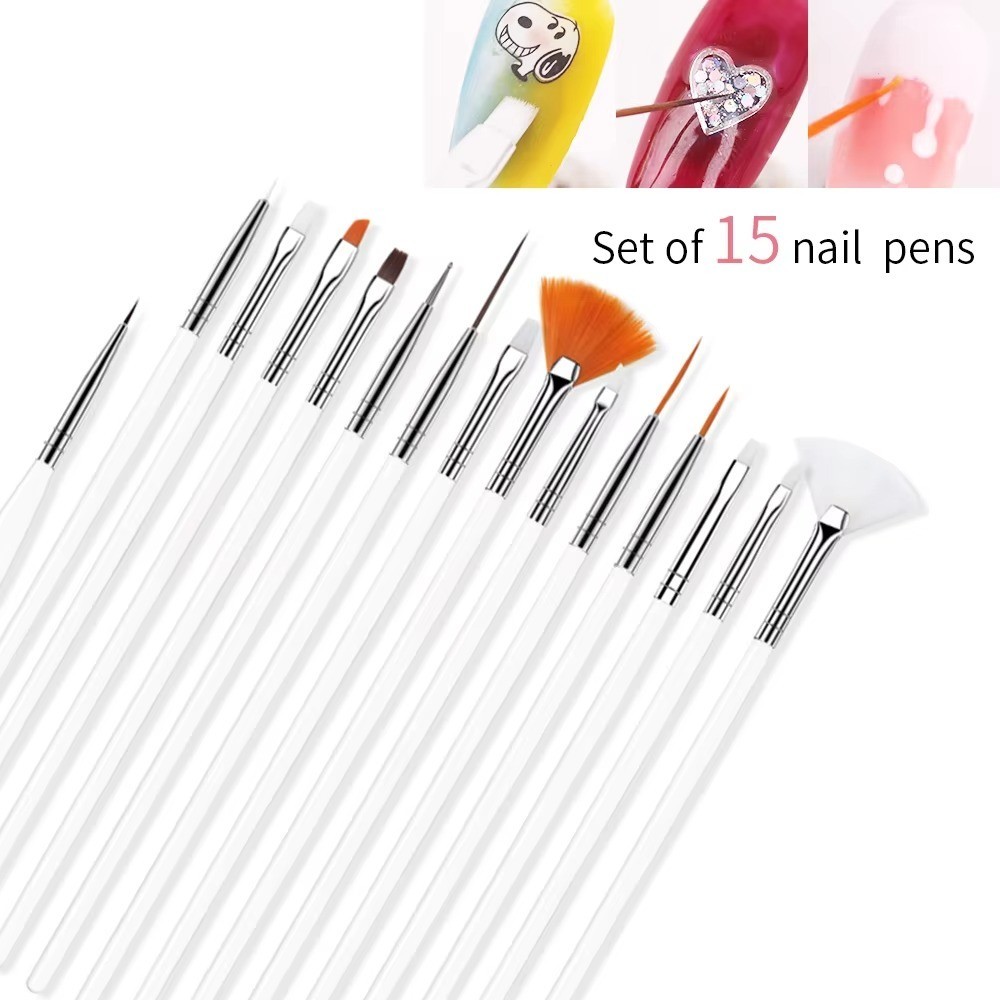 15PCS Gel Nail Art Brushes Set Acrylic Dotting Pen Painting Polish Brushes Tools