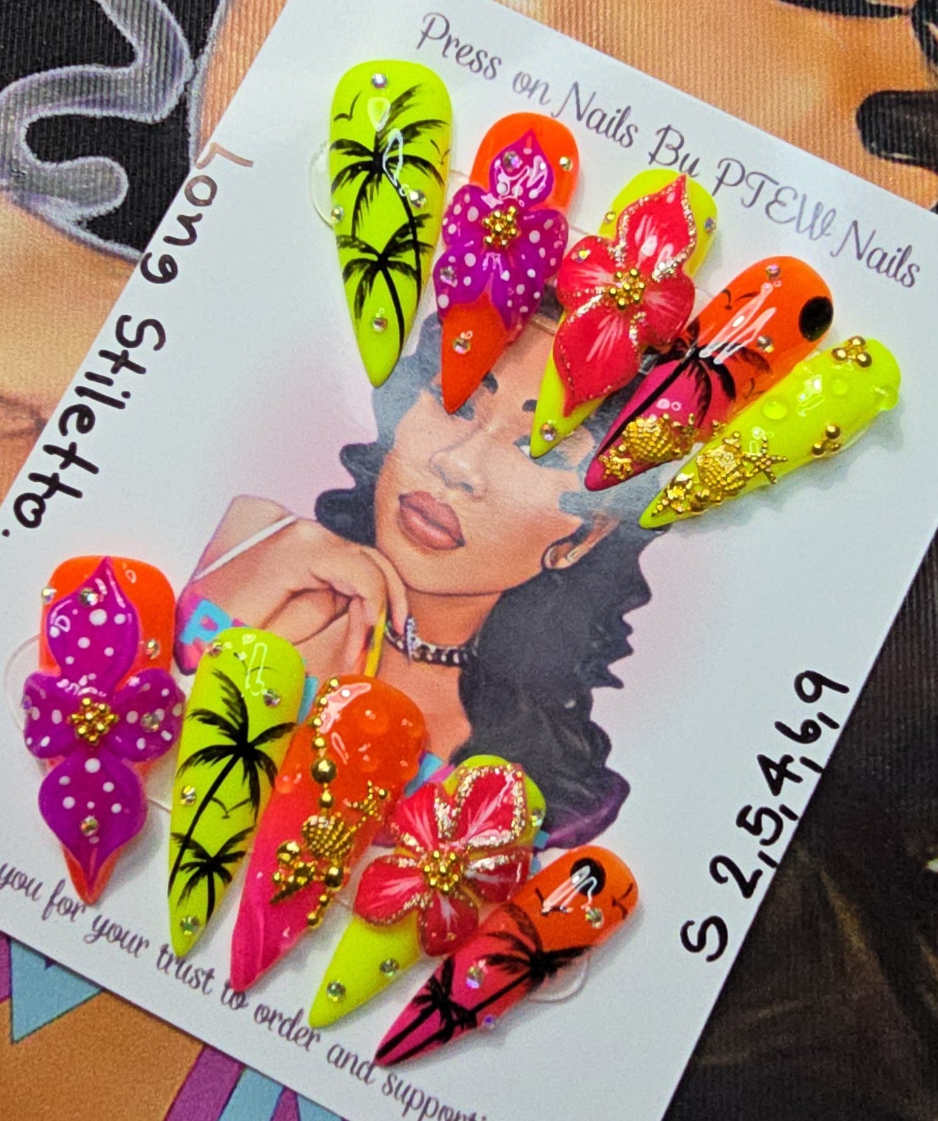Handmade Gel Press On Nails, Small Size 2,5,4,6,9 Long Stiletto