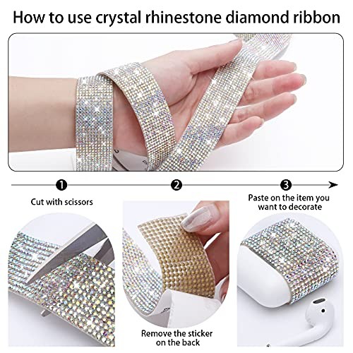 3 Rolls 6.6 Yards Self-Adhesive Crystal Rhinestone Diamond Ribbon – Colorful