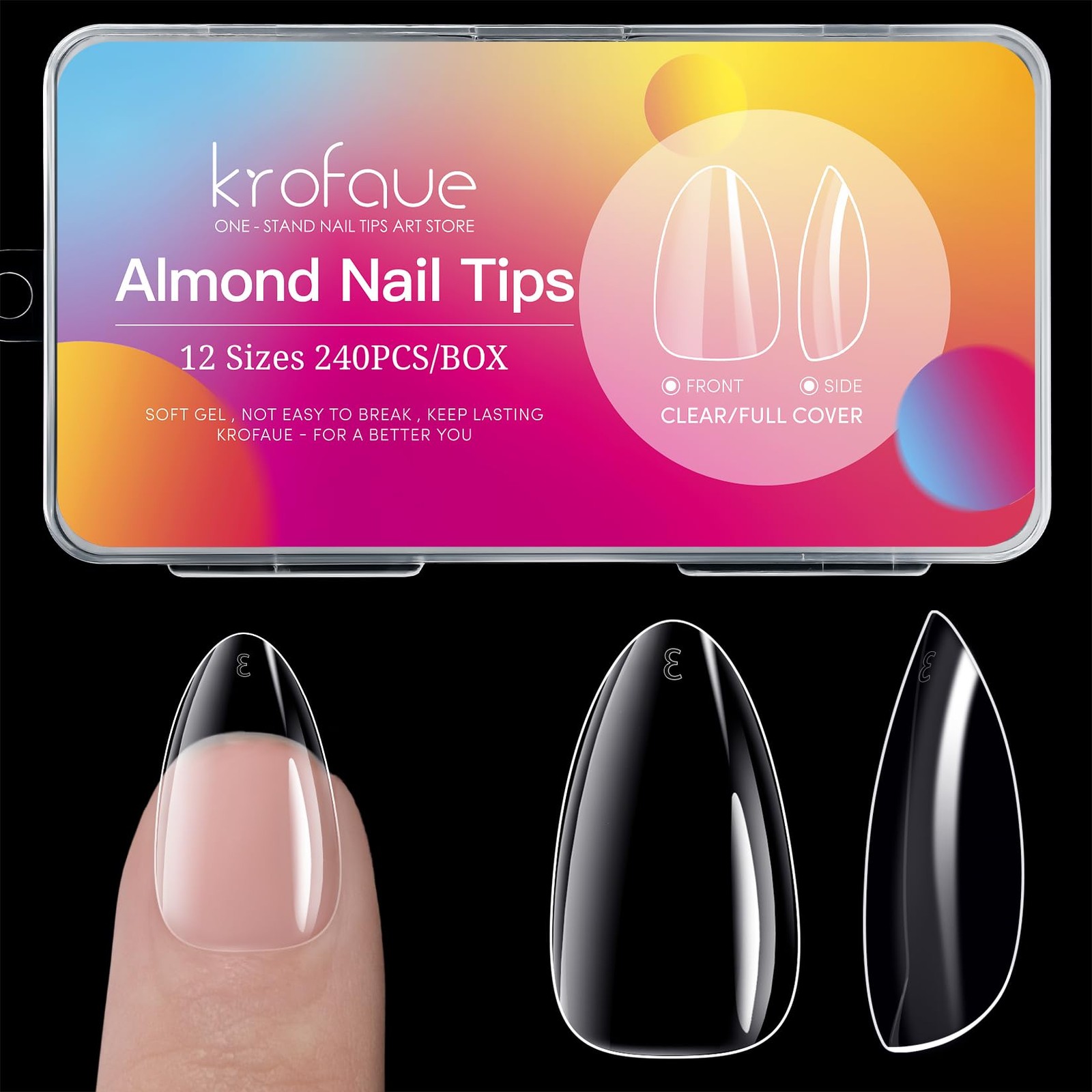 Short Almond Nails – 240Pcs Almond Clear Nail Tips, 12 Sizes Artificial