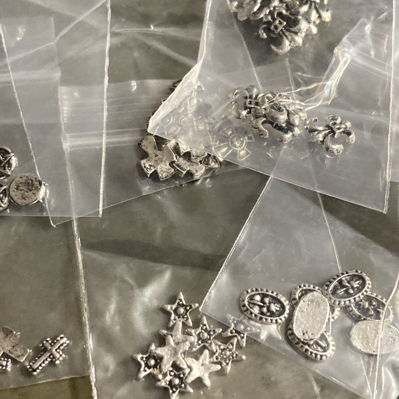 10 Packs Of 10. 3D Cross Nail Art Charms Vintage Silver Metal Chrome