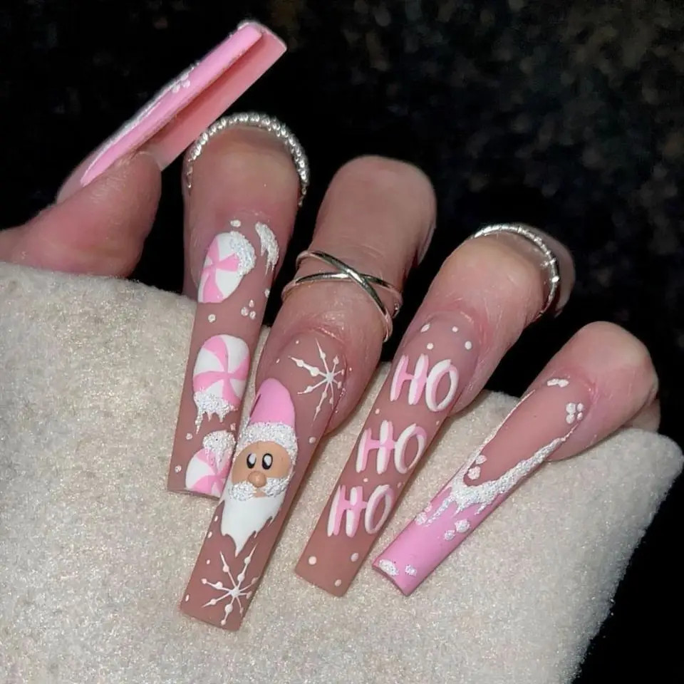 24pcs 2026 Halloween Scary Skull Love Print Press On Nails Glitter Pink Sequins
