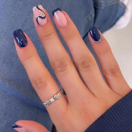 Short Square Press on Nails French Tip Fake Nails Full Cover Medium Square18